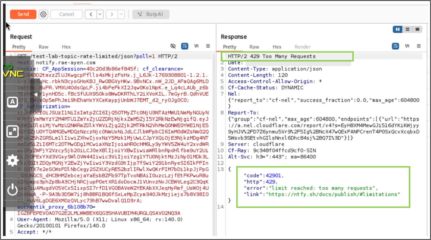 Gateway rate-limit response returned to the client
